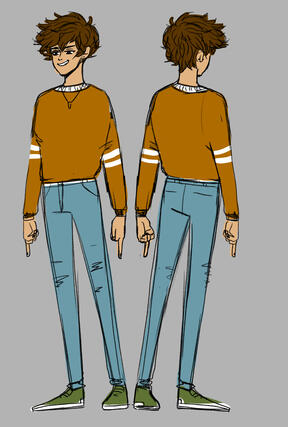 Evan (alongside Cain, Ella, and Louisa, was a main character of the slice of life comics, Grey’s unofficial boyfriend. Loudly out, Grey is not. Did not exist for the superhero comics,potential for support character)